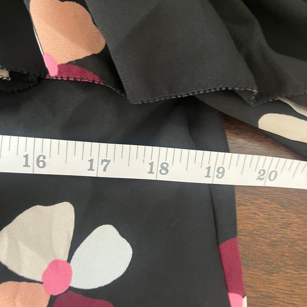 Kate Spade Dusk Buds Ruffle 3/4 Balloon Sleeve Floral Blouse Top Black Size S - Picture 7 of 7